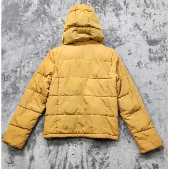 Arizona Jean Company Coat Women XS Mustard Yellow Quilted Puffer Hooded Full Zip - Picture 3 of 10